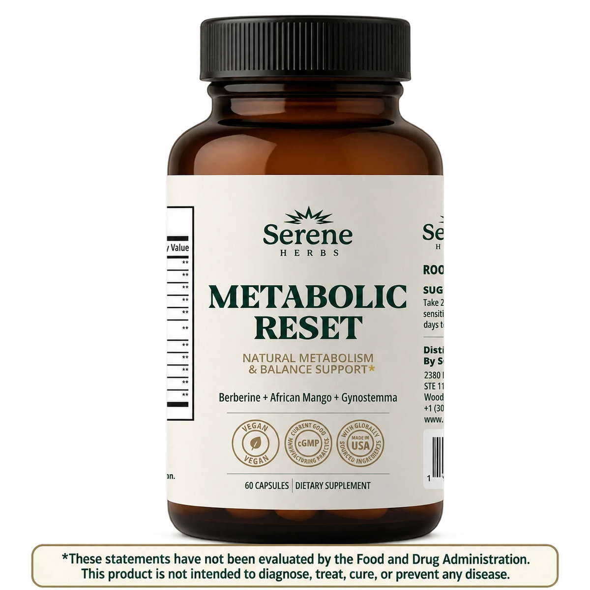 One Metabolic Reset bottle with linked claim asterisk and FDA disclaimer.