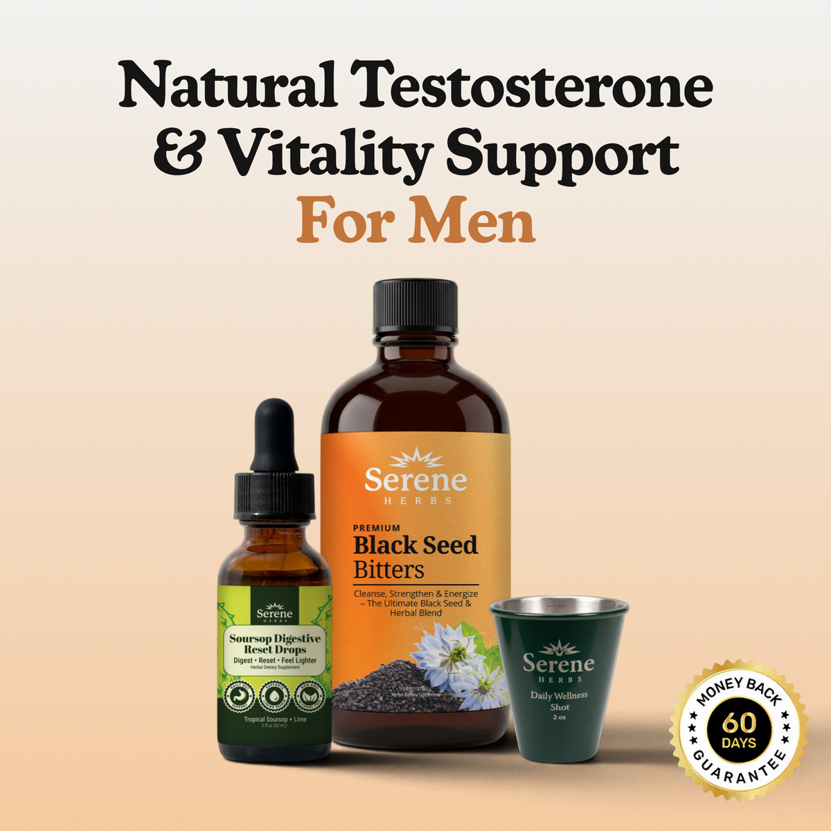 Hero: Natural Testosterone & Vitality Support For Men · + FREE Soursop Daily Gut Drops