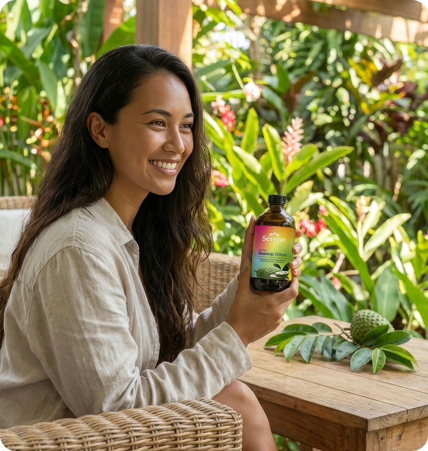 Serene Herbs customer holding a product bottle