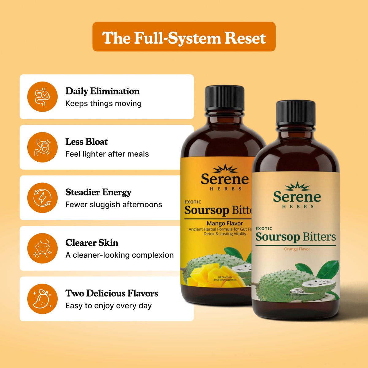 Ingredients: Soursop Leaf · Senna · Tamarind + NEW naturally flavored with delicious Orange